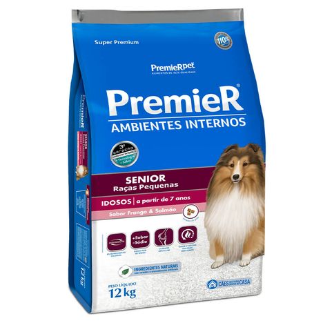 Ração Premier Ambientes Internos Para Cães Sênior de Raças Pequenas Sabor Frango e Salmão 12 kg Ração Premier Ambientes Internos Para Cães Sênior de Raças Pequenas Sabor Frango e Salmão 12 kg