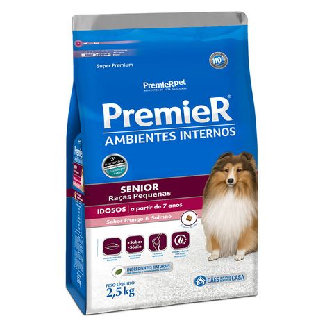 Ração Premier Ambientes Internos Para Cães Sênior de Raças Pequenas Sabor Frango e Salmão 2,5 kg Ração Premier Ambientes Internos Para Cães Sênior de Raças Pequenas Sabor Frango e Salmão 2,5 kg