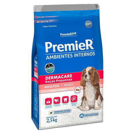Ração Premier Ambientes Internos Dermacare Para Cães Adultos de Raças Pequenas Sabor Salmão 2,5 kg Ração Premier Ambientes Internos Dermacare Para Cães Adultos de Raças Pequenas Sabor Salmão 2,5 kg