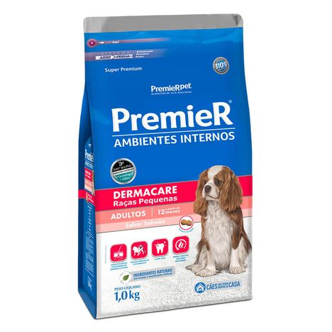 Ração Premier Ambientes Internos Dermacare Para Cães Adultos de Raças Pequenas Sabor Salmão 1 kg Ração Premier Ambientes Internos Dermacare Para Cães Adultos de Raças Pequenas Sabor Salmão 1 kg