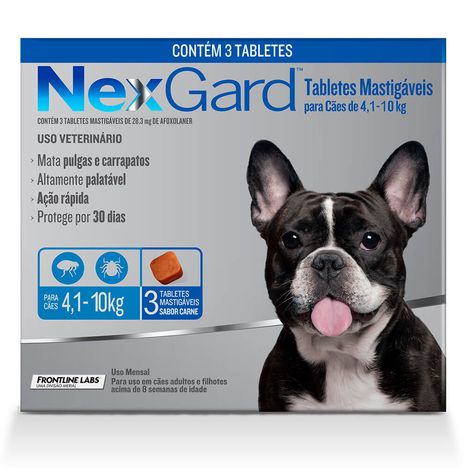 Antipulgas e Carrapatos NexGard para Cães de 4 kg a 10,1 kg com 3 Tabletes Antipulgas e Carrapatos NexGard para Cães de 4 kg a 10,1 kg com 3 Tabletes