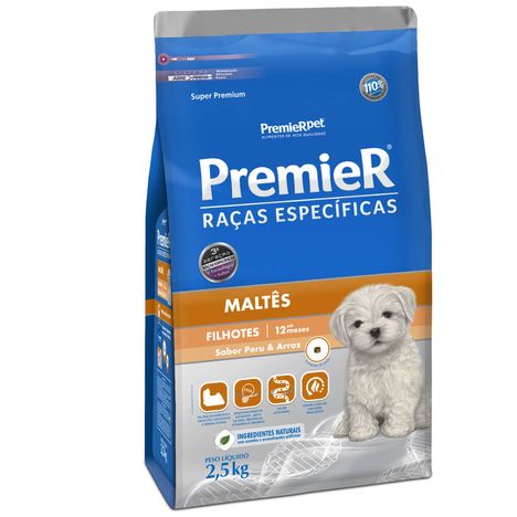Ração Premier Raças Específicas Para Cães Maltês Filhotes Sabor Peru e Arroz 2,5 kg Ração Premier Raças Específicas Para Cães Maltês Filhotes Sabor Peru e Arroz 2,5 kg