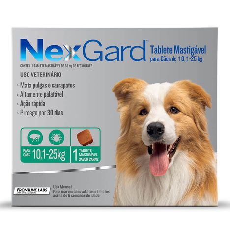 Antipulgas e Carrapatos NexGard para Cães de 10,1 kg a 25 kg com 1 Tablete Antipulgas e Carrapatos NexGard para Cães de 10,1 kg a 25 kg com 1 Tablete