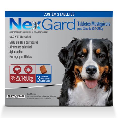 Antipulgas e Carrapatos NexGard para Cães Acima de 25 kg com 3 Tabletes Antipulgas e Carrapatos NexGard para Cães Acima de 25 kg com 3 Tabletes
