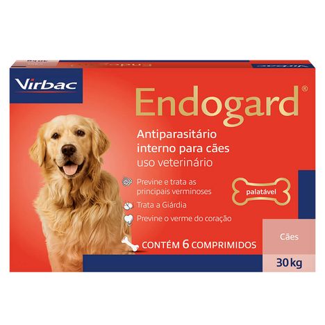 Vermífugo Endogard Cães 30 Kg com 6 Comprimidos Vermífugo Endogard Cães 30 Kg com 6 Comprimidos