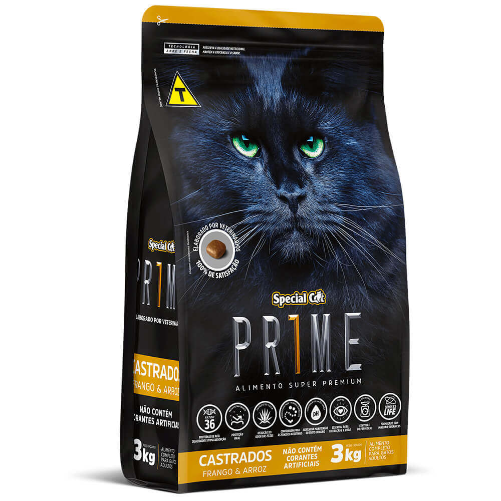 Ração Special Cat Prime Gatos Castrados Sabor Frango e Arroz 3Kg petbox