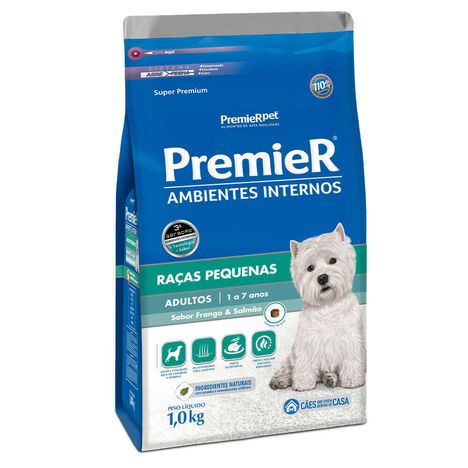 Ração Premier Ambientes Internos Para Cães Adultos de Raças Pequenas Sabor Frango e Salmão 1 kg Ração Premier Ambientes Internos Para Cães Adultos de Raças Pequenas Sabor Frango e Salmão 1 kg