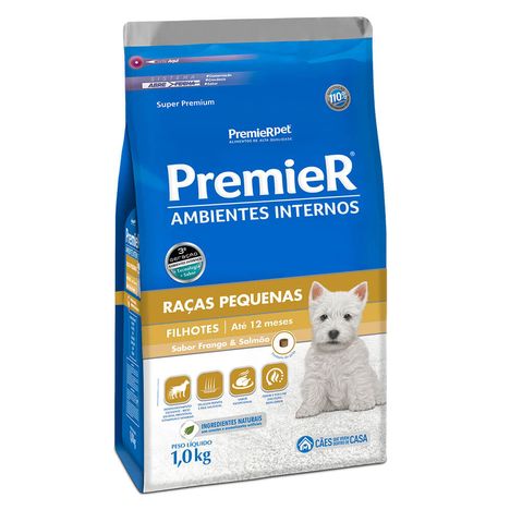 Ração Premier Ambientes Internos Para Cães Filhotes de Raças Pequenas Sabor Frango e Salmão 1 kg Ração Premier Ambientes Internos Para Cães Filhotes de Raças Pequenas Sabor Frango e Salmão 1 kg