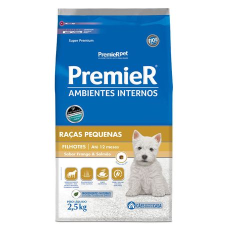 Ração Premier Ambientes Internos Para Cães Filhotes de Raças Pequenas Sabor Frango e Salmão 2,5 kg Ração Premier Ambientes Internos Para Cães Filhotes de Raças Pequenas Sabor Frango e Salmão 2,5 kg