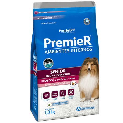 Ração Premier Ambientes Internos Para Cães Sênior de Raças Pequenas Sabor Frango e Salmão 1 kg Ração Premier Ambientes Internos Para Cães Sênior de Raças Pequenas Sabor Frango e Salmão 1 kg