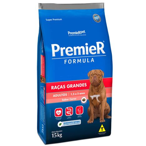 Ração Premier Fórmula Para Cães Adultos de Raças Grandes Sabor Carne 15 Kg