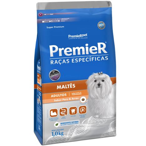 Ração Premier Raças Específicas Para Cães Maltês Adultos Sabor Peru e Arroz 1 kg Ração Premier Raças Específicas Para Cães Maltês Adultos Sabor Peru e Arroz 1 kg