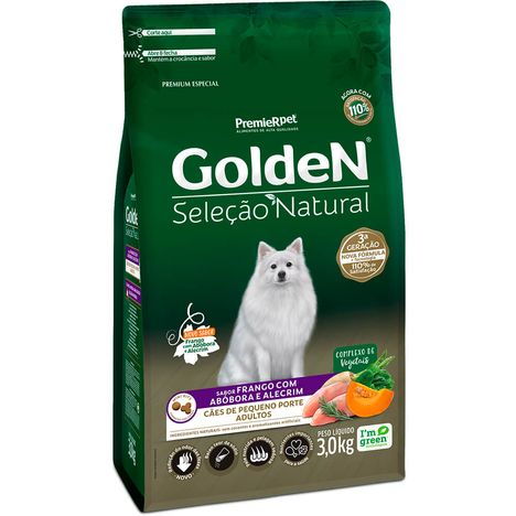 Ração Golden Seleção Natural Mini Bits Para Cães Adultos de Porte Pequeno Sabor Frango com Abóbora e Alecrim 3 kg Ração Golden Seleção Natural Mini Bits Para Cães Adultos de Porte Pequeno Sabor Frango com Abóbora e Alecrim 3 kg