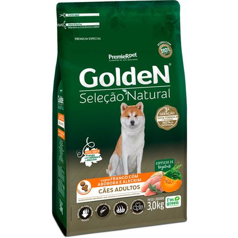 Ração Golden Seleção Natural Para Cães Adultos Sabor Frango com Abóbora e Alecrim 3 kg Ração Golden Seleção Natural Para Cães Adultos Sabor Frango com Abóbora e Alecrim 3 kg