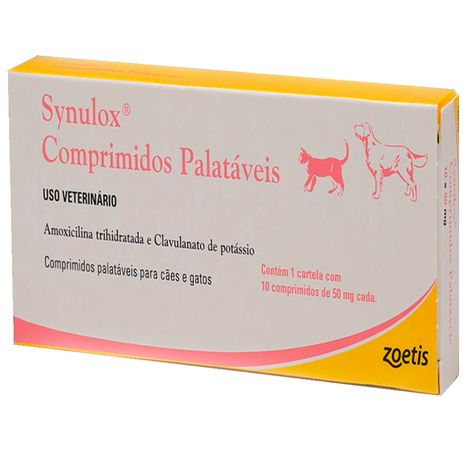 Antibiótico Synulox para Cães e Gatos com 10 Comprimidos de 50 mg Antibiótico Synulox para Cães e Gatos com 10 Comprimidos de 50 mg