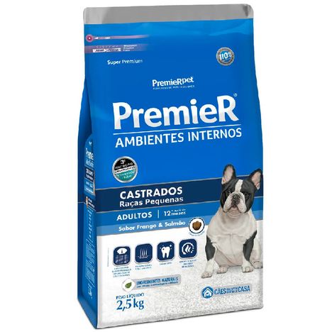 Ração Premier Ambientes Internos Para Cães Adultos de Raças Pequenas Castrados Sabor Frango e Salmão 2,5 kg Ração Premier Ambientes Internos Para Cães Adultos de Raças Pequenas Castrados Sabor Frango e Salmão 2,5 kg
