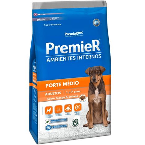 PremieR Ambientes Internos Adultos Porte Médio sabor Frango & Salmão 12 kg PremieR Ambientes Internos Adultos Porte Médio sabor Frango & Salmão 12 kg