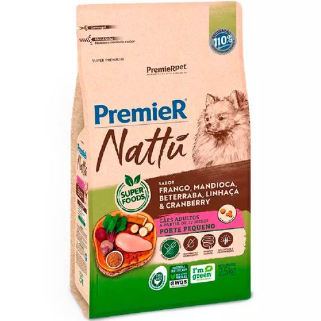 Ração Premier Nattu Cães Adultos Pequeno Porte sabor Mandioca 2,5 kg Ração Premier Nattu Cães Adultos Pequeno Porte sabor Mandioca 2,5 kg