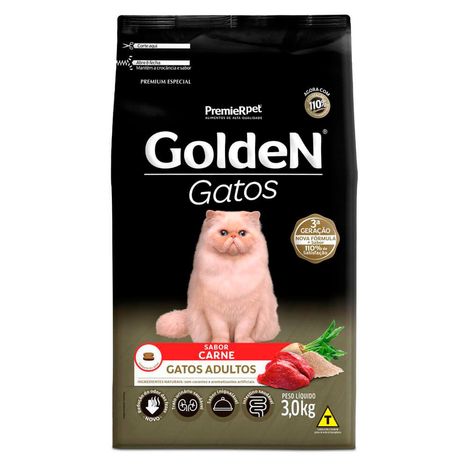 Ração Golden Gatos Adultos Sabor Carne 3 Kg