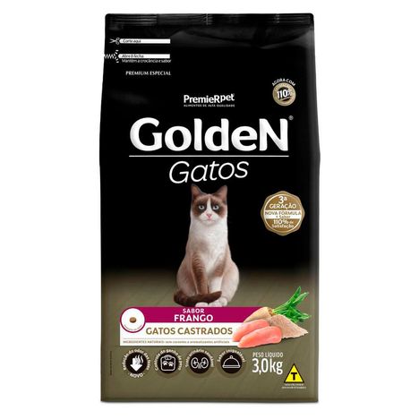 Ração Golden Gatos Castrados Adultos Sabor Frango 3 kg Ração Golden Gatos Castrados Adultos Sabor Frango 3 kg