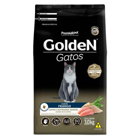 Ração Golden Gatos Castrados Sênior Sabor Frango 3 kg Ração Golden Gatos Castrados Sênior Sabor Frango 3 kg