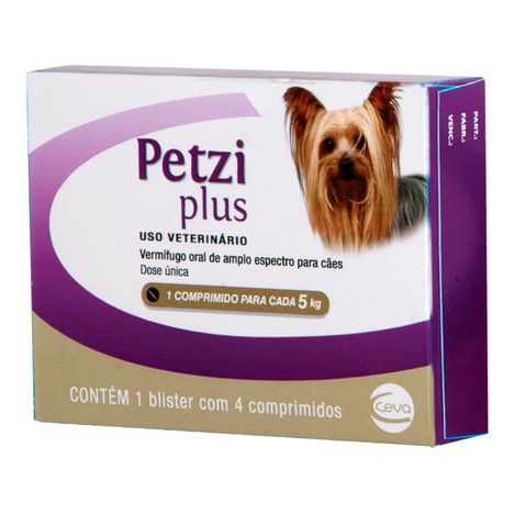 Vermífugo Petzi Plus 400mg Cães 5kg 4 comprimidos