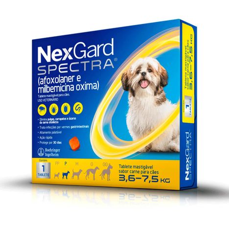 Antiparasitário NexGard Spectra para Cães de 3,6 kg a 7,5 kg com 1 Tablete Antiparasitário NexGard Spectra para Cães de 3,6 kg a 7,5 kg com 1 Tablete