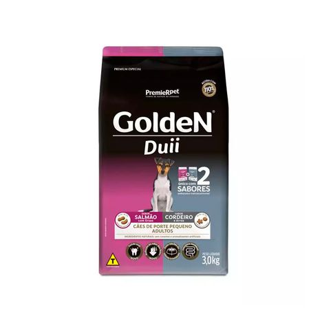 Ração Golden Duii Mini Bits para Cães Adultos Salmão com Ervas e Cordeiro com Arroz - 3kg