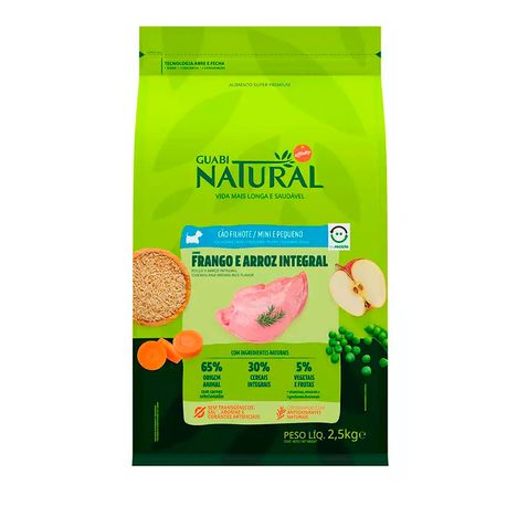 Ração Guabi Natural para Cães Filhotes de Porte Mini e Pequeno Sabor Frango e Arroz Integral 2,5 kg Ração Guabi Natural para Cães Filhotes de Porte Mini e Pequeno Sabor Frango e Arroz Integral 2,5 kg