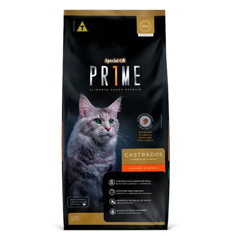 Ração Special Cat Prime para Gatos Adultos Castrados Sabor Salmão e Arroz - 10,1Kg