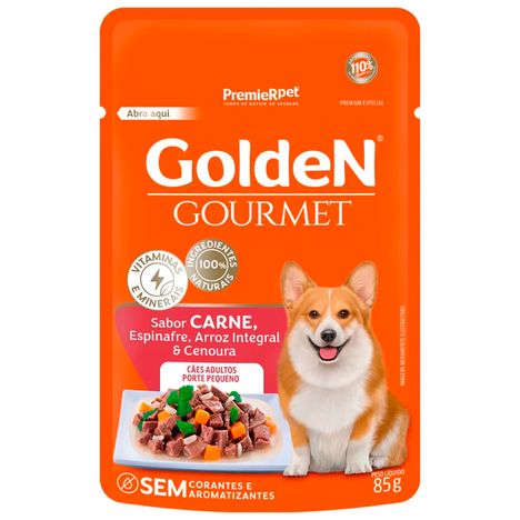 Ração Úmida Golden Gourmet Sachê para Cães Adultos de Porte Pequeno Sabor Carne 85g