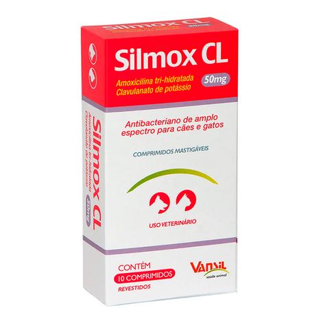 Antibiótico Silmox CL para Cães e Gatos com 10 Comprimidos de 50 mg Antibiótico Silmox CL para Cães e Gatos com 10 Comprimidos de 50 mg