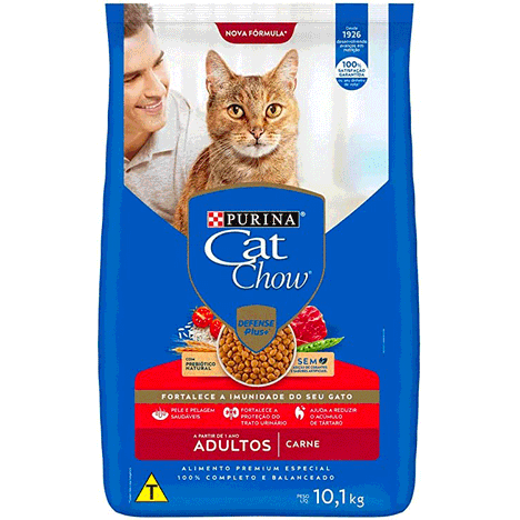 Ração Cat Chow Purina Gatos Adultos Sabor Carne 10,1 Kg