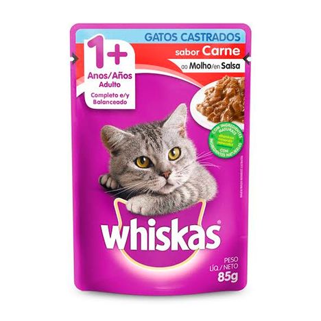 Ração Úmida Whiskas Sachê Carne ao Molho para Gatos Adultos Castrados 85g Ração Úmida Whiskas Sachê Carne ao Molho para Gatos Adultos Castrados 85g