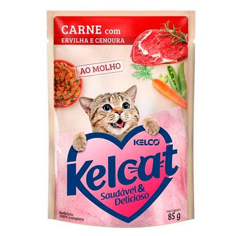 Ração Úmida Kelcat Sachê para Gatos Sabor Carne com Ervilha e Cenoura 85g