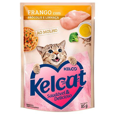 Ração Úmida Kelcat Sachê para Gatos Sabor Frango com Brócolis e Linhaça 85g