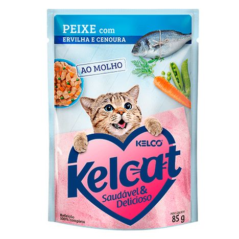 Ração Úmida Kelcat Sachê para Gatos Sabor Peixe com Ervilha e Cenoura 85g