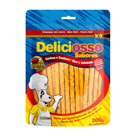 Osso Deliciosso Palito Fino Sabor Frango para Cães - 200g Osso Deliciosso Palito Fino Sabor Frango para Cães - 200g