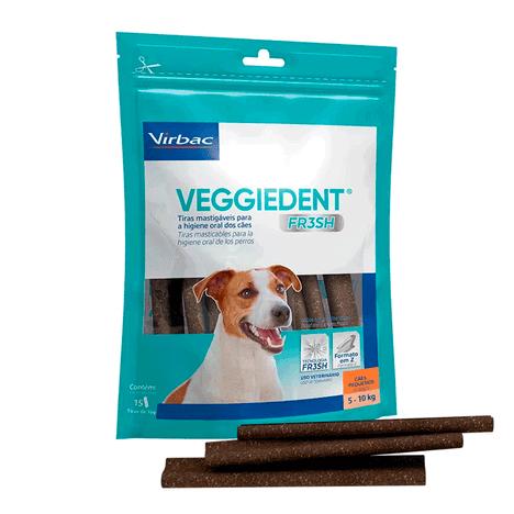 Tiras Mastigáveis VeggieDent Fresh para Cães de 5 a 10 kg.