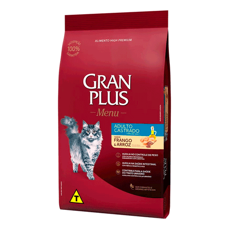 Ração GranPlus para Gatos Adultos Castrados Frango e Arroz 10,1kg