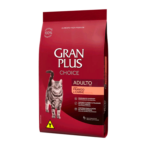 Ração GranPlus Choice para Gatos Adultos Sabor Frango e Carne 10,1kg