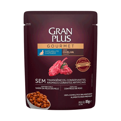 Ração Úmida GranPlus Gourmet Sachê para Gatos Castrados Sabor Ovelha - 85g Ração Úmida GranPlus Gourmet Sachê para Gatos Castrados Sabor Ovelha - 85g