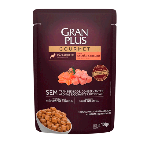 Ração Úmida GranPlus Gourmet Sahcê para Cães Adultos Sabor Salmão e Frango - 100g Ração Úmida GranPlus Gourmet Sahcê para Cães Adultos Sabor Salmão e Frango - 100g