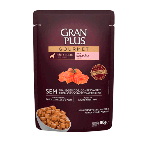 Ração Úmida GranPlus Gourmet Sachê para Cães Adultos Sabor Salmão - 100g Ração Úmida GranPlus Gourmet Sachê para Cães Adultos Sabor Salmão - 100g