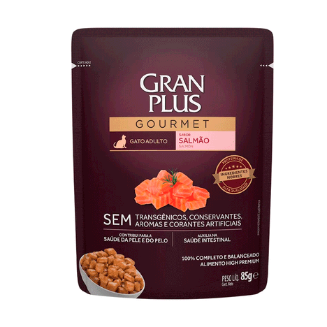 Ração Úmida GranPlus Gourmet Sachê para Gatos Adultos Sabor Salmão - 85g Ração Úmida GranPlus Gourmet Sachê para Gatos Adultos Sabor Salmão - 85g