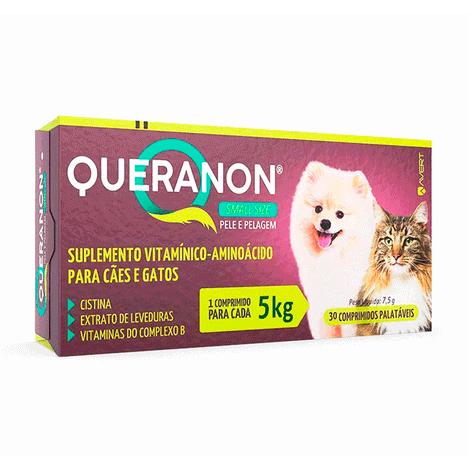 Suplemento Vitamínico Queranon Small Size para Cães e Gatos 30 Comprimidos Palatáveis