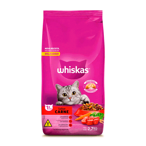 Ração Whiskas para Gatos Adultos Sabor Carne 2,7kg