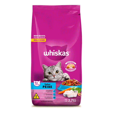 Ração Whiskas para Gatos Adultos Sabor Peixe 2,7kg