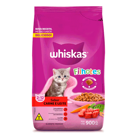 Ração Whiskas para Gatos Filhotes Sabor Carne e Leite 900gr