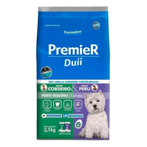 Ração Premier Duii Ambientes Internos para Cães Adultos de Raças Pequenas Sabor Cordeiro e Peru 2,5Kg